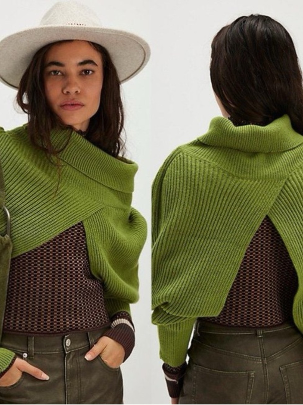 FREE PEOPLE Lena Turtleneck Bolero Green Ribbed Sweater Top